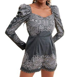 Rococo Sand Bandana Romper Shorts Jumpsuit Puffed Sleeve Anthropologie XL